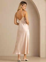 [Pink] SilkSilky-CA Spaghetti Strap V Neck Dress 002