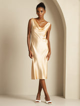 [Champagne] SilkSilky-CA Sleeveless Cowl Neck Dress 001