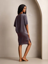 [Purple Gray] SilkSilky-CA Half Sleeve V Neck Nightgown 002