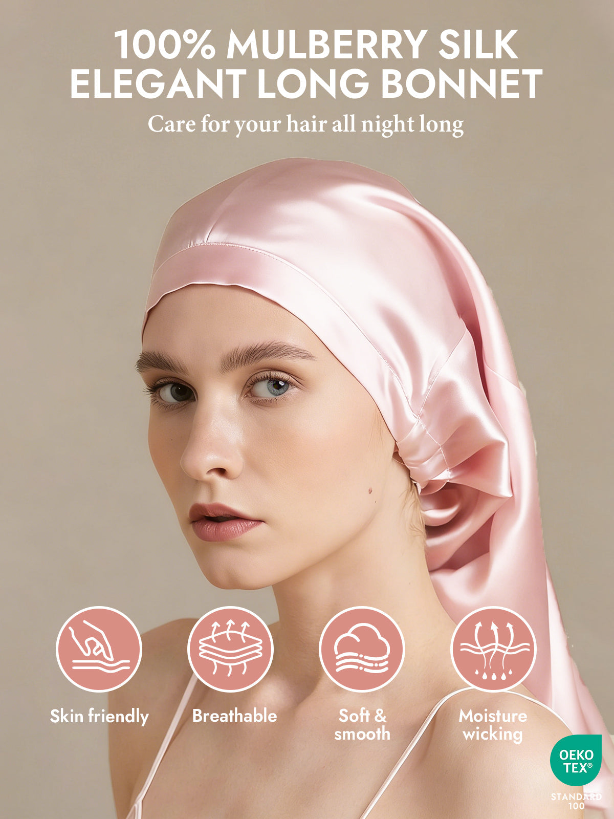 [Light Pink] SilkSilky-CA Pure Silk Sleep Cap 002