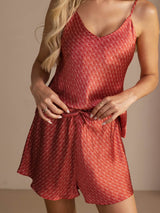 [Wine Ginkgo] SilkSilky-CA Spaghetti Strap V Neck Camisole Set 004