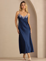 [Blue] SilkSilky-CA Spaghetti Strap V Neck Dress 001