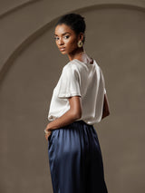 [Light Gray] SilkSilky-CA Short Sleeve Boat Neck Women's T-Shirt 004
