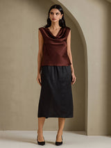 [Bitter Chocolate] SilkSilky-CA Cap Sleeve Cowl Neck Women's T-Shirt 006