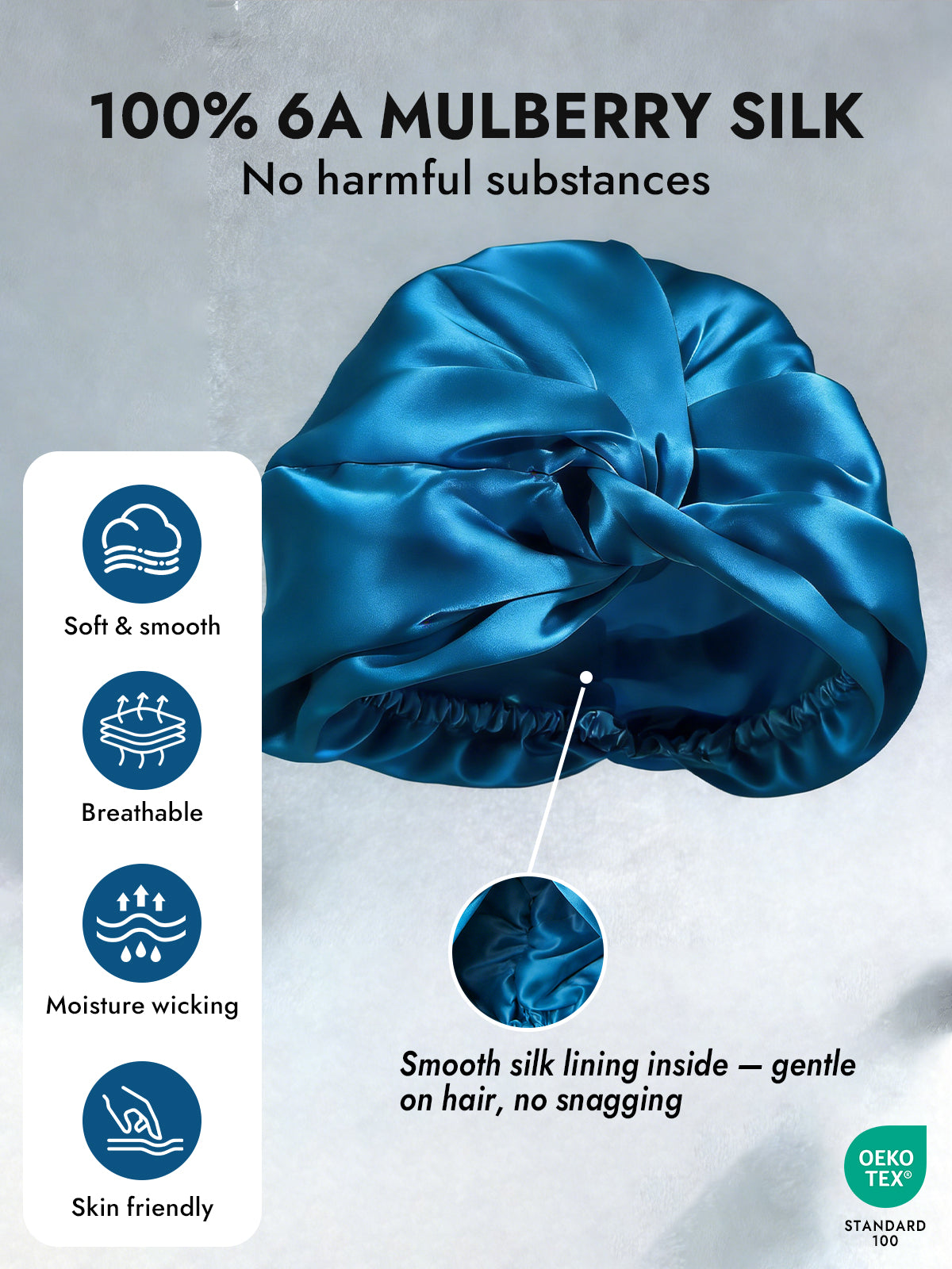 [Teal] SilkSilky-CA Pure Silk Sleep Cap 003