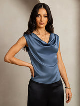 [Real Teal] SilkSilky-CA Cap Sleeve Cowl Neck Women's T-Shirt 001