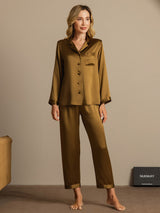 [Brown] SilkSilky-CA Long Sleeve Lapel Collar Women's Pajamas 001