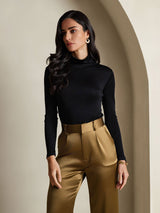 [Black] SilkSilky-CA Silk Jersey Long Sleeve Turtle Neck Women's T-Shirt 006
