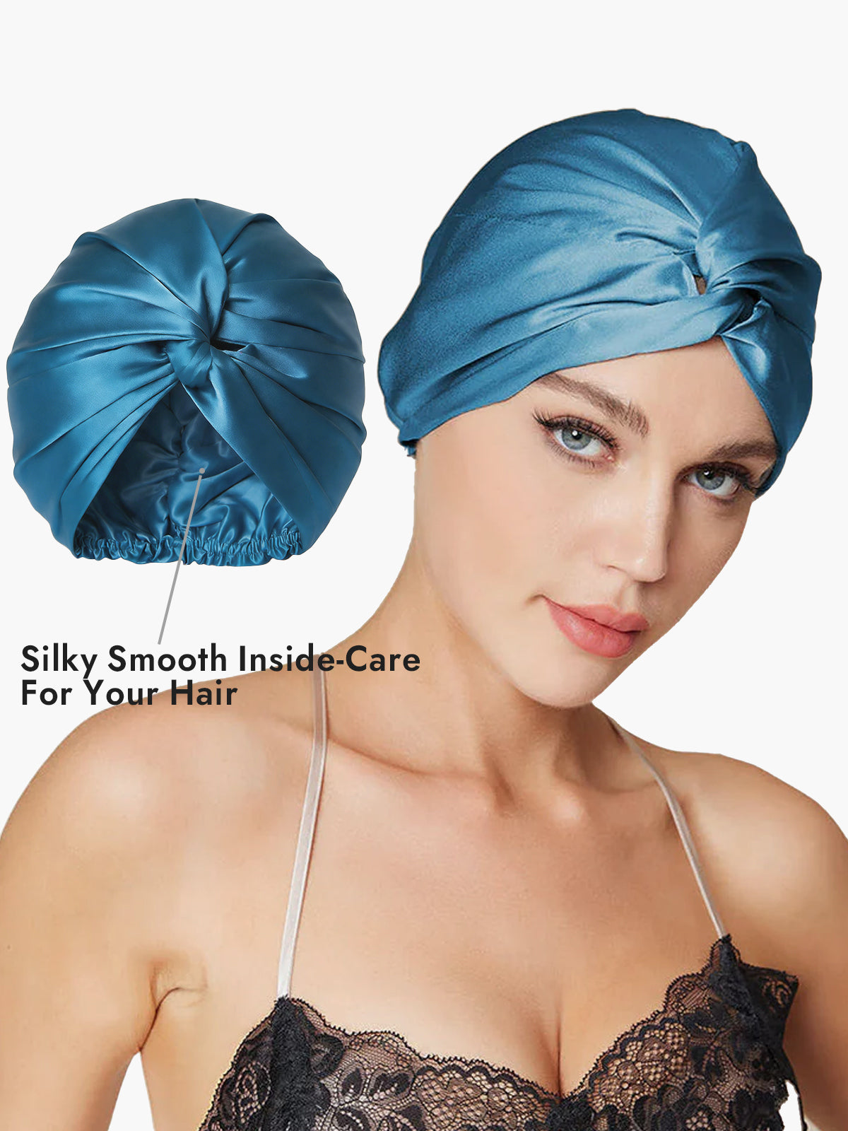 [Teal] SilkSilky-CA Pure Silk Sleep Cap 002