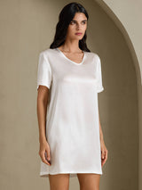 [White] SilkSilky-CA Half Sleeve V Neck Nightgown 004