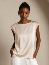[Beige] SilkSilky-CA Cap Sleeve Round Neck Women's T-Shirt 001