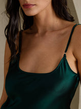 [Dark Green] SilkSilky-CA Spaghetti Strap V Neck Dress 004