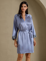 [Steel Blue] SilkSilky-CA 3/4 Sleeve Women's Robe 006