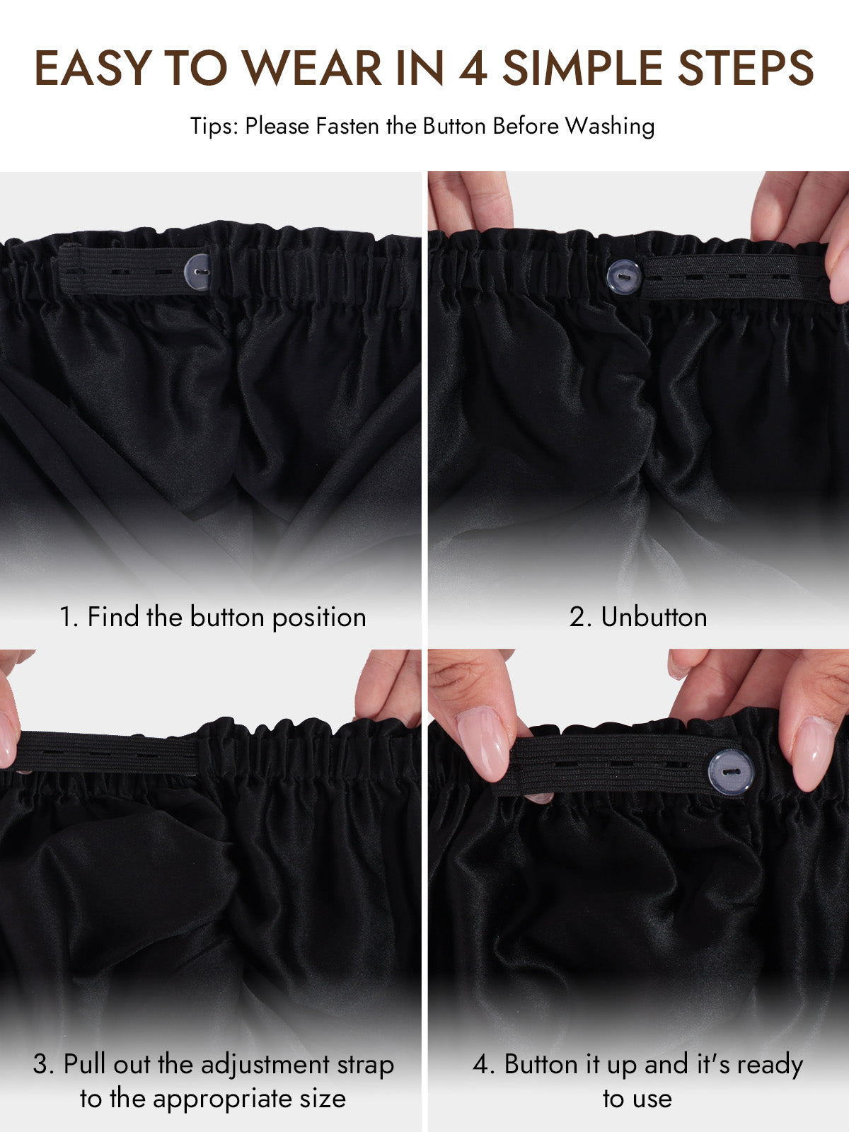 [Black] SilkSilky-CA 22Momme Pure Silk Sleep Cap 006