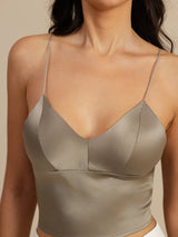 [Khaki] SilkSilky-CA Spaghetti Strap V Neck Camisole 004