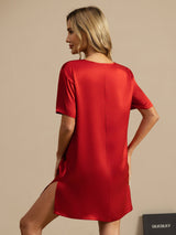 [Wine] SilkSilky-CA Half Sleeve V Neck Nightgown 002