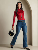 [Wine] SilkSilky-CA Silk Jersey Long Sleeve Turtle Neck Women's T-Shirt 006