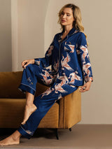 [Dark Blue] SilkSilky-CA Long Sleeve Lapel Collar Women's Pajamas 006
