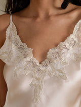 [Beige] SilkSilky-CA Spaghetti Strap V Neck Camisole Set 004