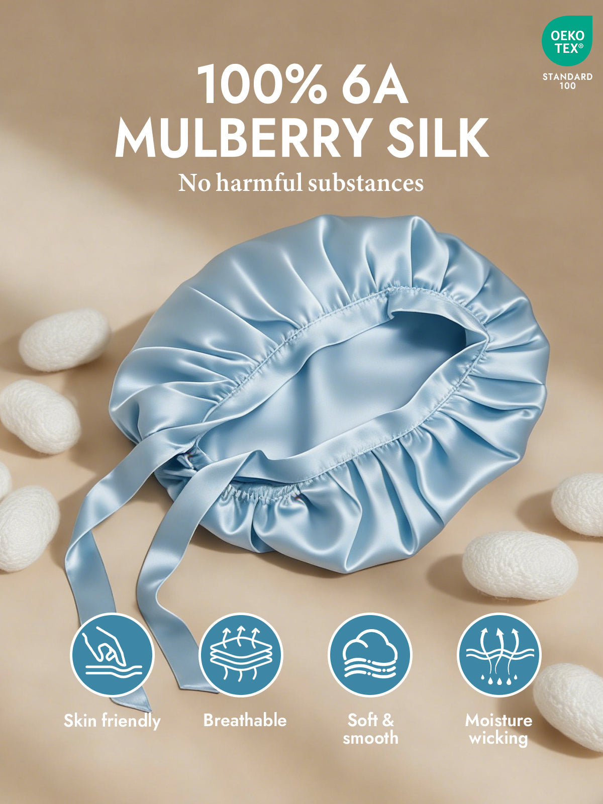 [Light Blue] SilkSilky-CA Pure Silk Sleep Cap 002