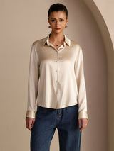 [Brown Rice] SilkSilky-CA Long Sleeve Lapel Collar Women's Shirt 005