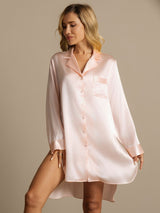 [Light Pink] SilkSilky-CA Long Sleeve Lapel Collar Nightshirt 005