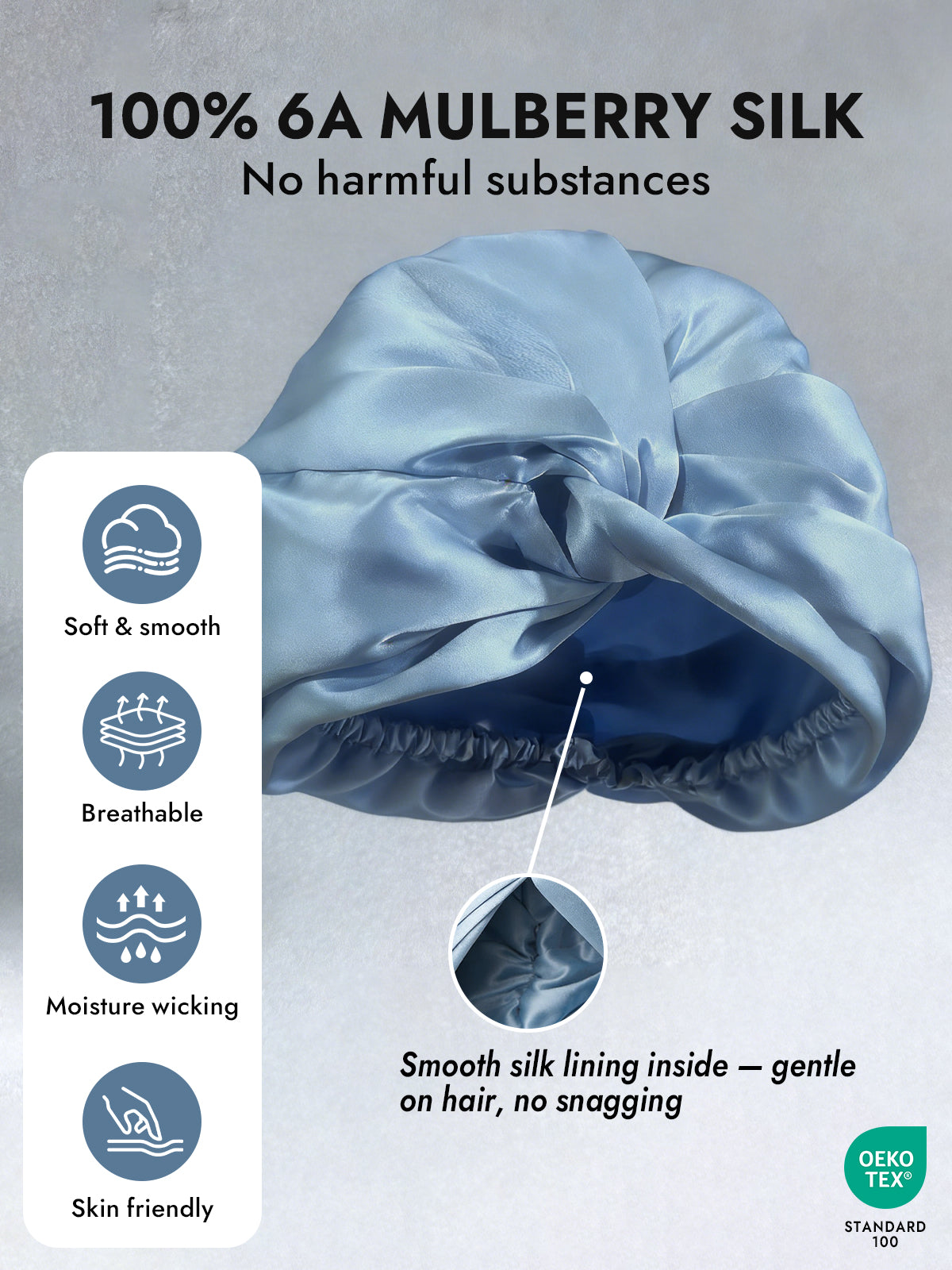 [Steel Blue] SilkSilky-CA Pure Silk Sleep Cap 003