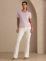 [Lavender] SilkSilky-CA Short Sleeve V Neck Women's T-Shirt 007