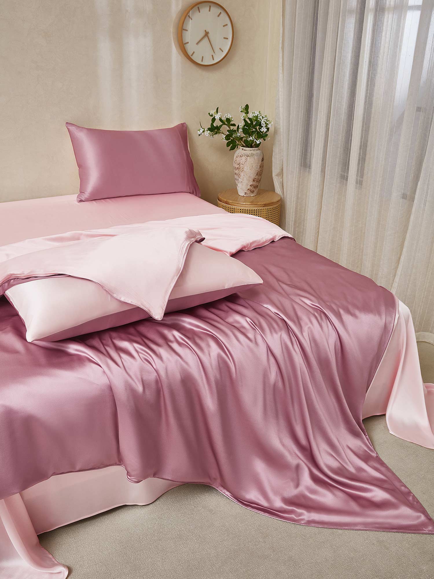 [PaleMauve+LightPink] SilkSilky-CA 22Momme Bedding Set 001