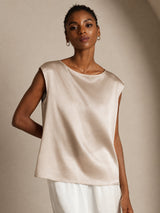 [Beige] SilkSilky-CA Cap Sleeve Round Neck Women's T-Shirt 003
