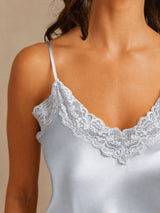 [Grayish Blue] SilkSilky-CA Spaghetti Strap V Neck Camisole Set 004
