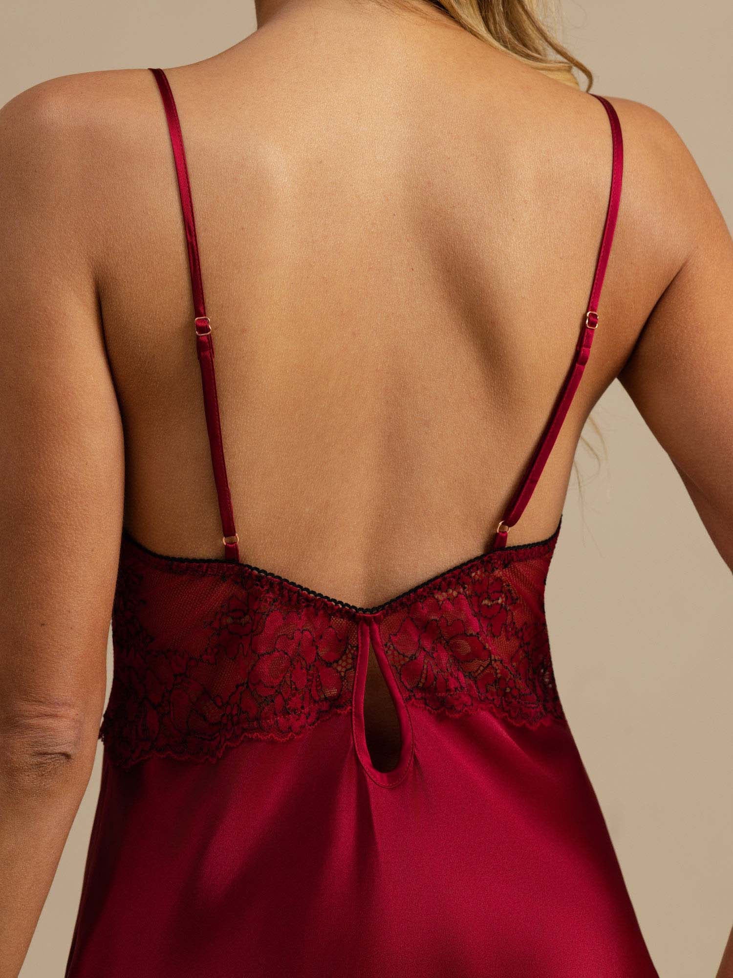 [Wine] SilkSilky-CA Spaghetti Strap V Neck Nightgown 006