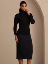 [Black] SilkSilky-CA Long Sleeve Turtle Neck Women's T-Shirt 005