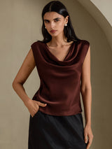 [Bitter Chocolate] SilkSilky-CA Cap Sleeve Cowl Neck Women's T-Shirt 005