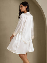 [White] SilkSilky-CA 3/4 Sleeve V Neck Nightgown&Robe Set 007