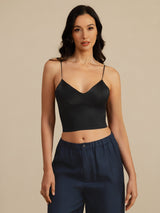 [Black] SilkSilky-CA Spaghetti Strap V Neck Camisole 001