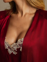 [Wine] SilkSilky-CA 3/4 Sleeve V Neck Nightgown&Robe Set 004
