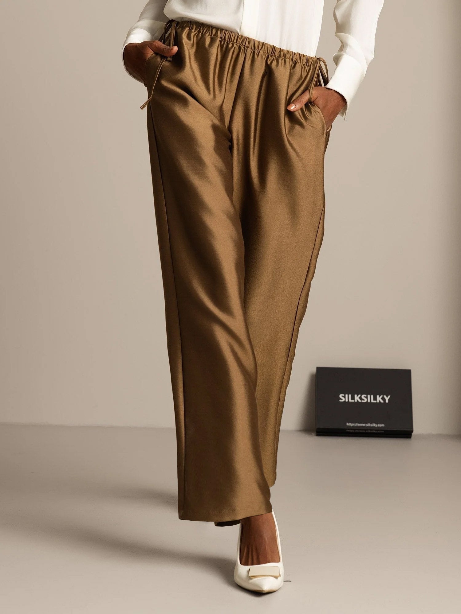 [Bronze] SilkSilky-CA 32Momme Silk-Wool Blend Womens Pants 006,