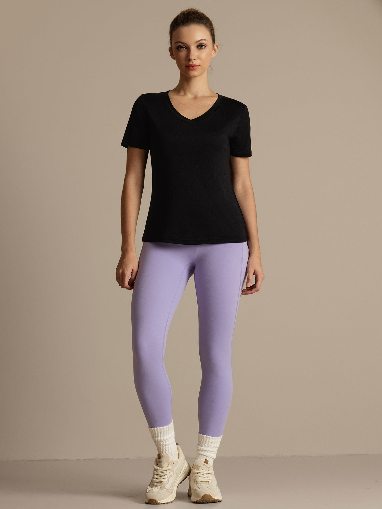 [Black] SilkSilky-CA 100% High-Twist Silk Jersey Short Sleeve V Neck Women's T-Shirt 006