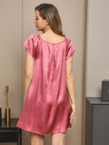 SilkSilky CA Pure Silk Cap Sleeve Tie Neck Nightgown PaleMauve 002