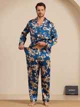 [Navy Dragon] SilkSilky-CA Long Sleeve Lapel Collar Men's Pajamas 006