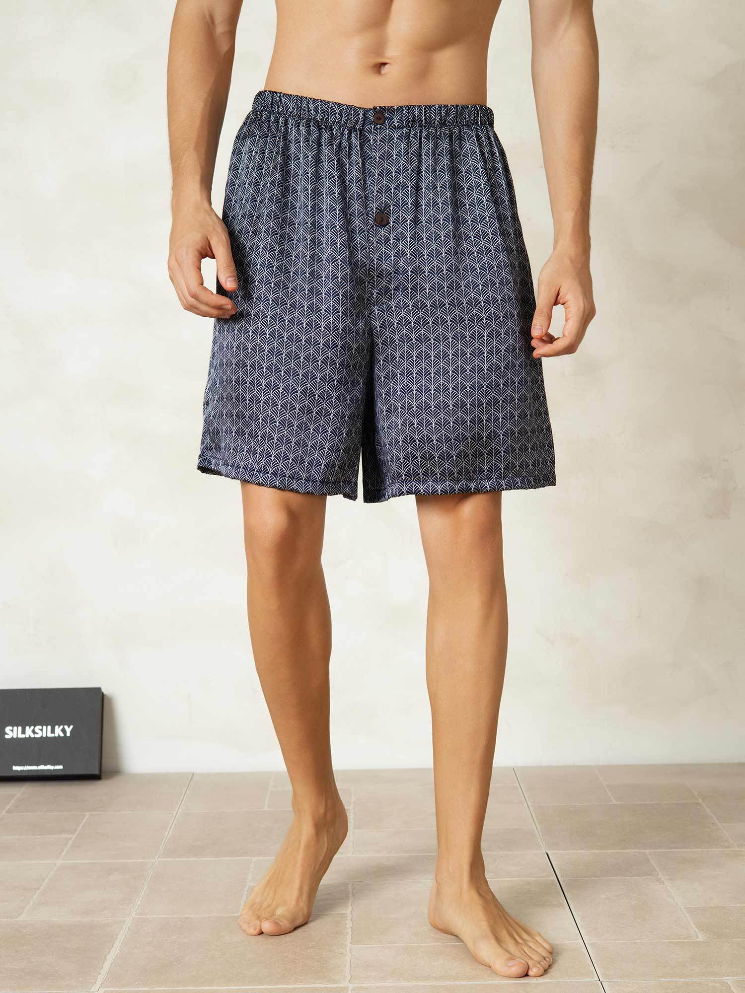 [NavyGinkgo] SilkSilky-CA Pure Silk Mens Sleep Bottoms 001