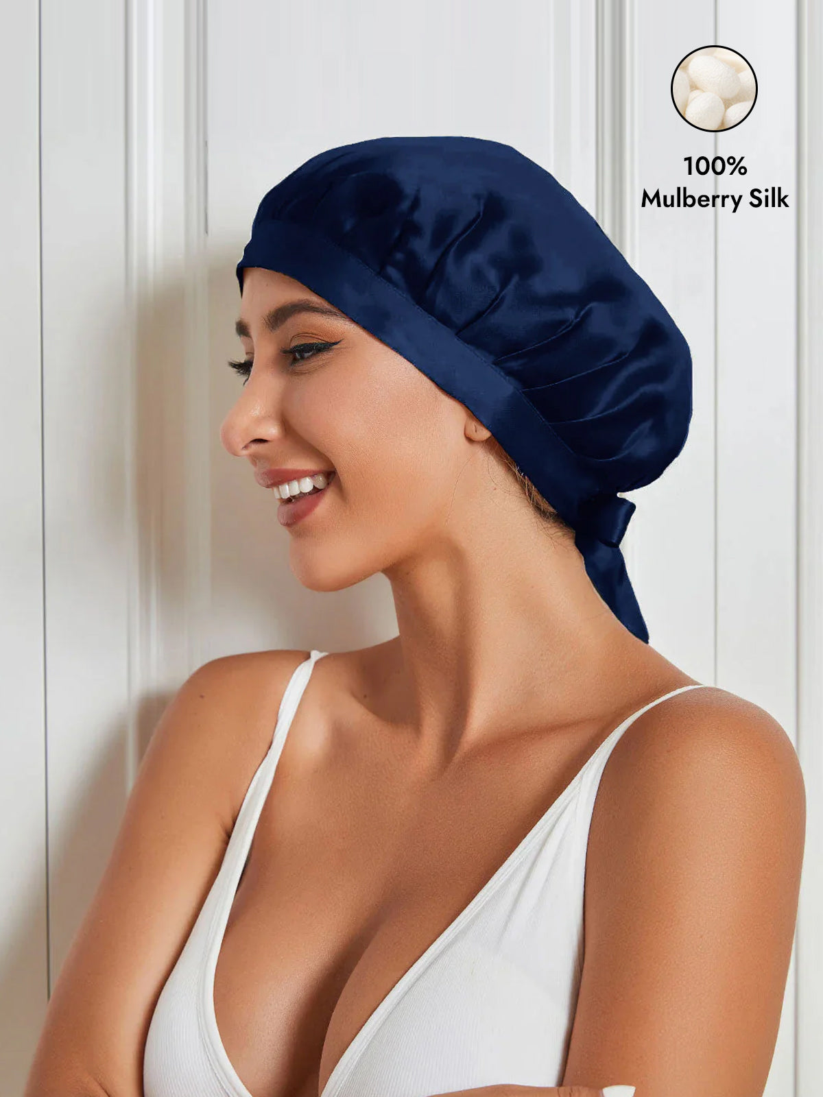 [Dark Blue] SilkSilky-CA Pure Silk Sleep Cap 001
