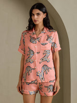 [Pink Cat] SilkSilky-CA Short Sleeve Lapel Collar Women's Pajamas 003
