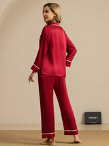 [Wine] SilkSilky-CA Long Sleeve Notch Collar Women's Pajamas 002