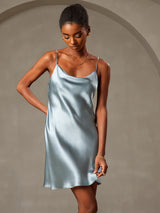 [Grayish Blue] SilkSilky-CA Spaghetti Strap Cowl Neck Nightgown 007
