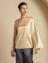 [Champagne] SilkSilky-CA Long Sleeve Boat Neck Blouse 004