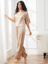 [Champagne] SilkSilky-CA Half Sleeve Round Neck Women's Pajamas 004