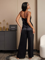 [Black] SilkSilky-CA Spaghetti Strap V Neck Camisole Set 002