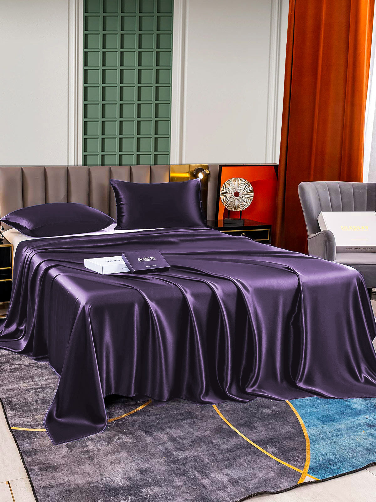 [Deep Purple] SilkSilky-CA 22Momme Pure Silk Bedding Set 003,